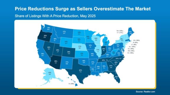 U.S. map share of listings with price reduction May 2025 by state Realtor.com Keeping Current Matters June 2025 slide 14